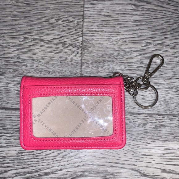 STEVE MADDEN Pink genuine leather embossed Wallet Silver snap keychain organizer - Picture 3 of 16